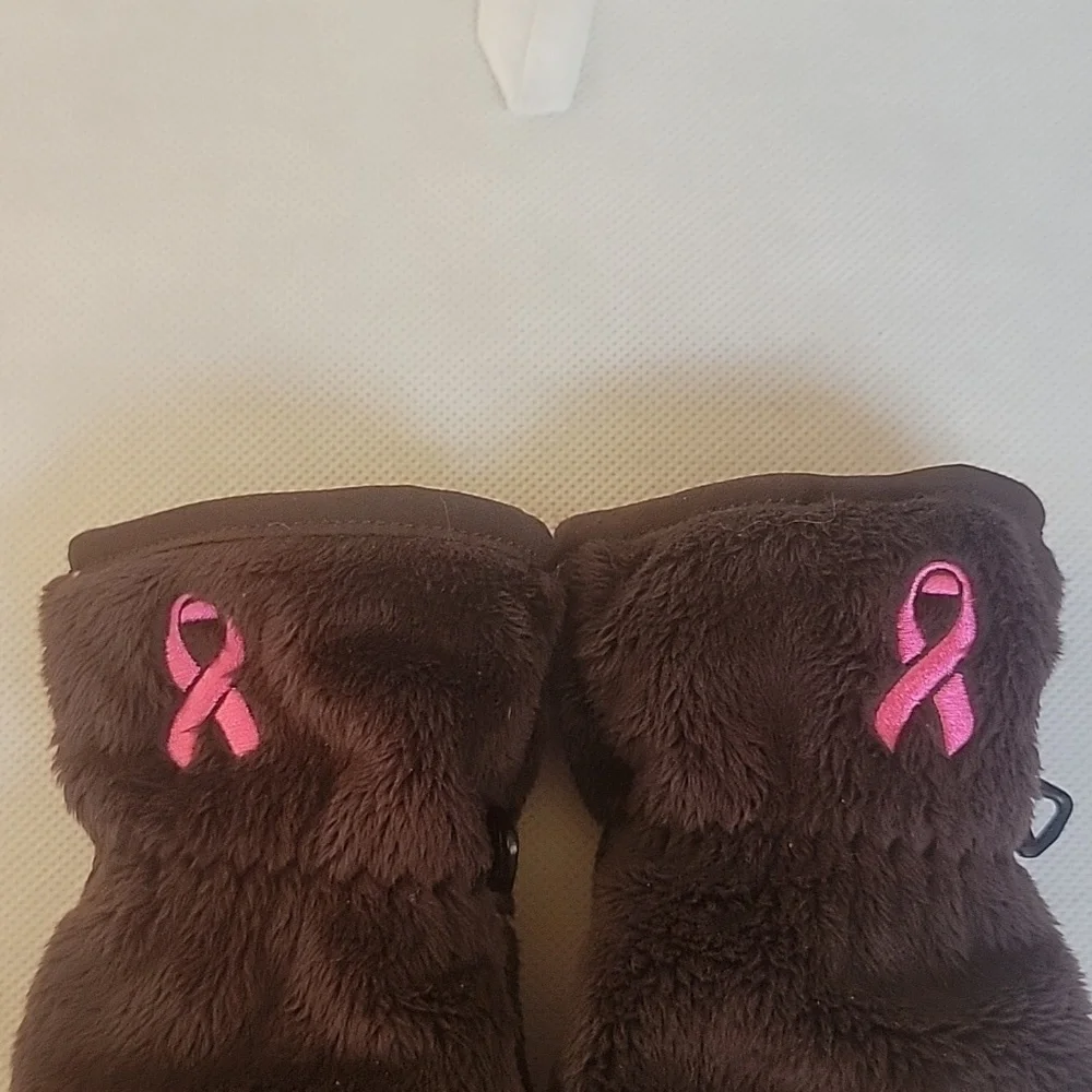 NEW - BREAST AWARENESS BROWN FLEECE NECK‎ SCARF & MITTENS